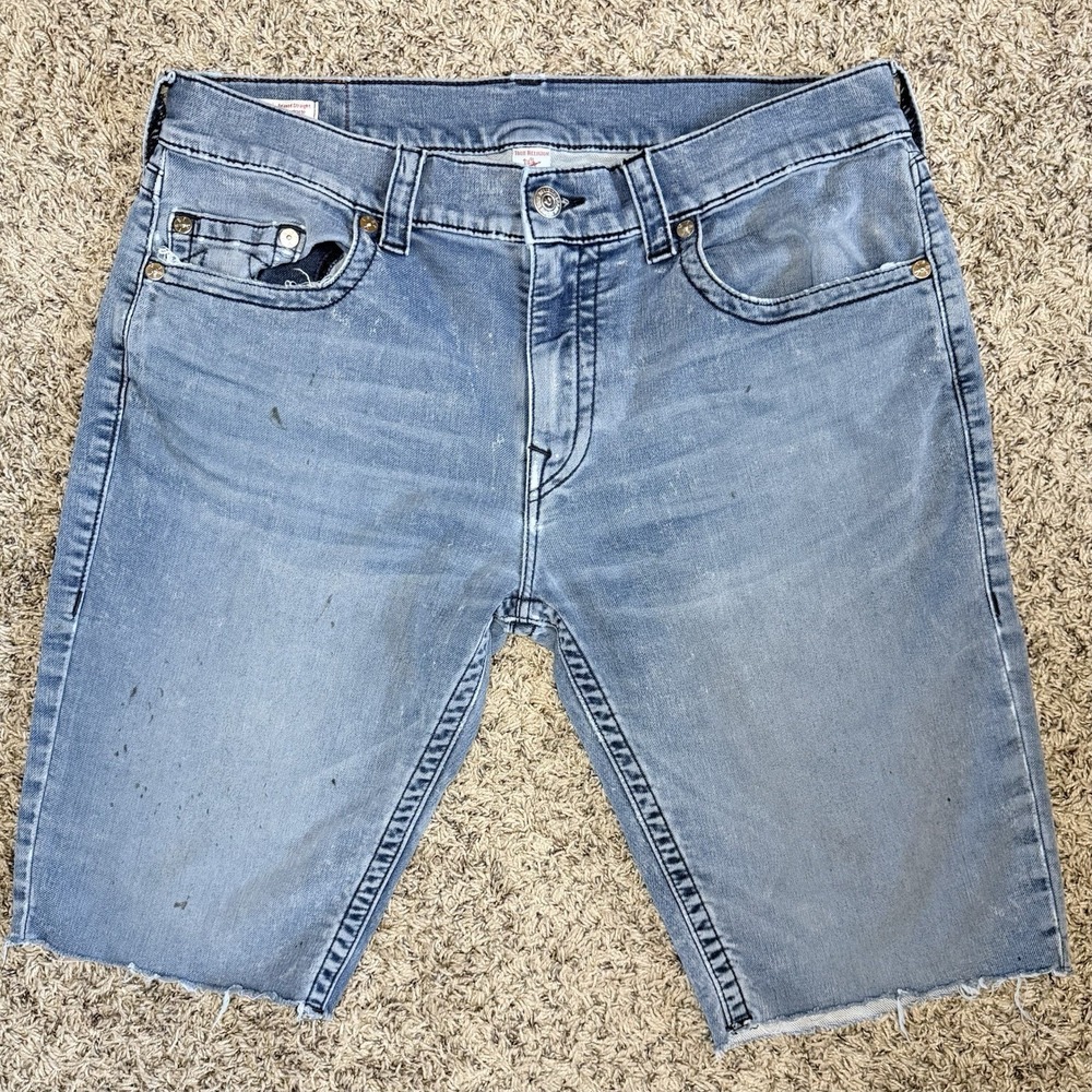 True Religion Ricky Relaxed Straight Denim Shorts Mens 36 Raw Hem - Picture 3 of 12